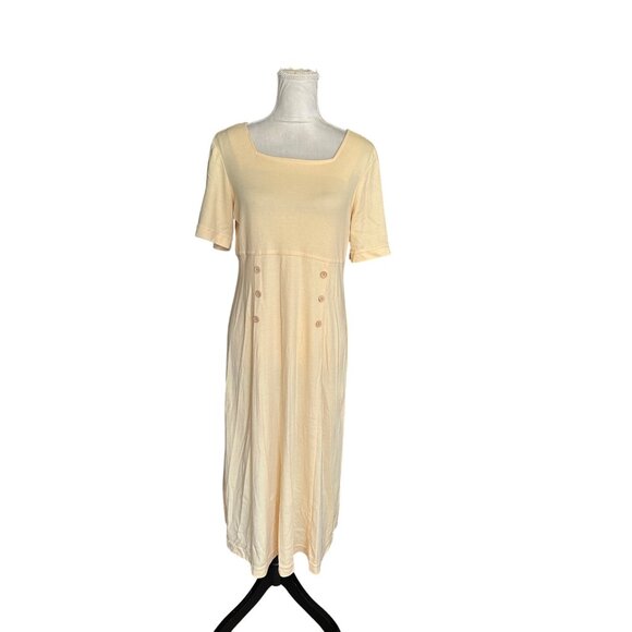 Vintage Coldwater Creek Womens Square Neck Midi Peasant Dress Yellow Cottagecore - Picture 6 of 9
